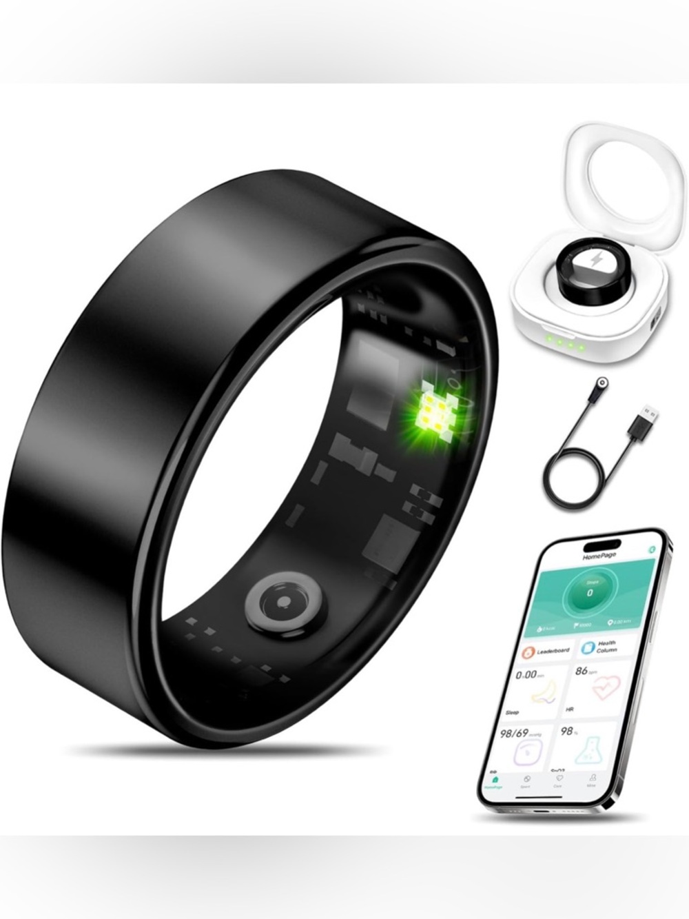 Smart Black Health Ring Unisex Fitness Tracker